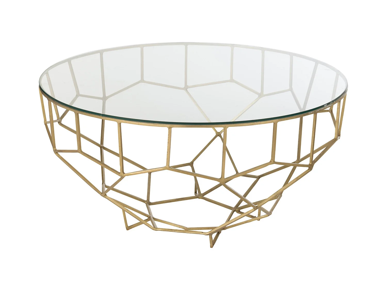 Table basse dorée en métal et verre design contemporain élégant