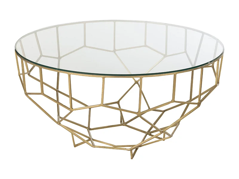 Table basse dorée en métal et verre design contemporain élégant