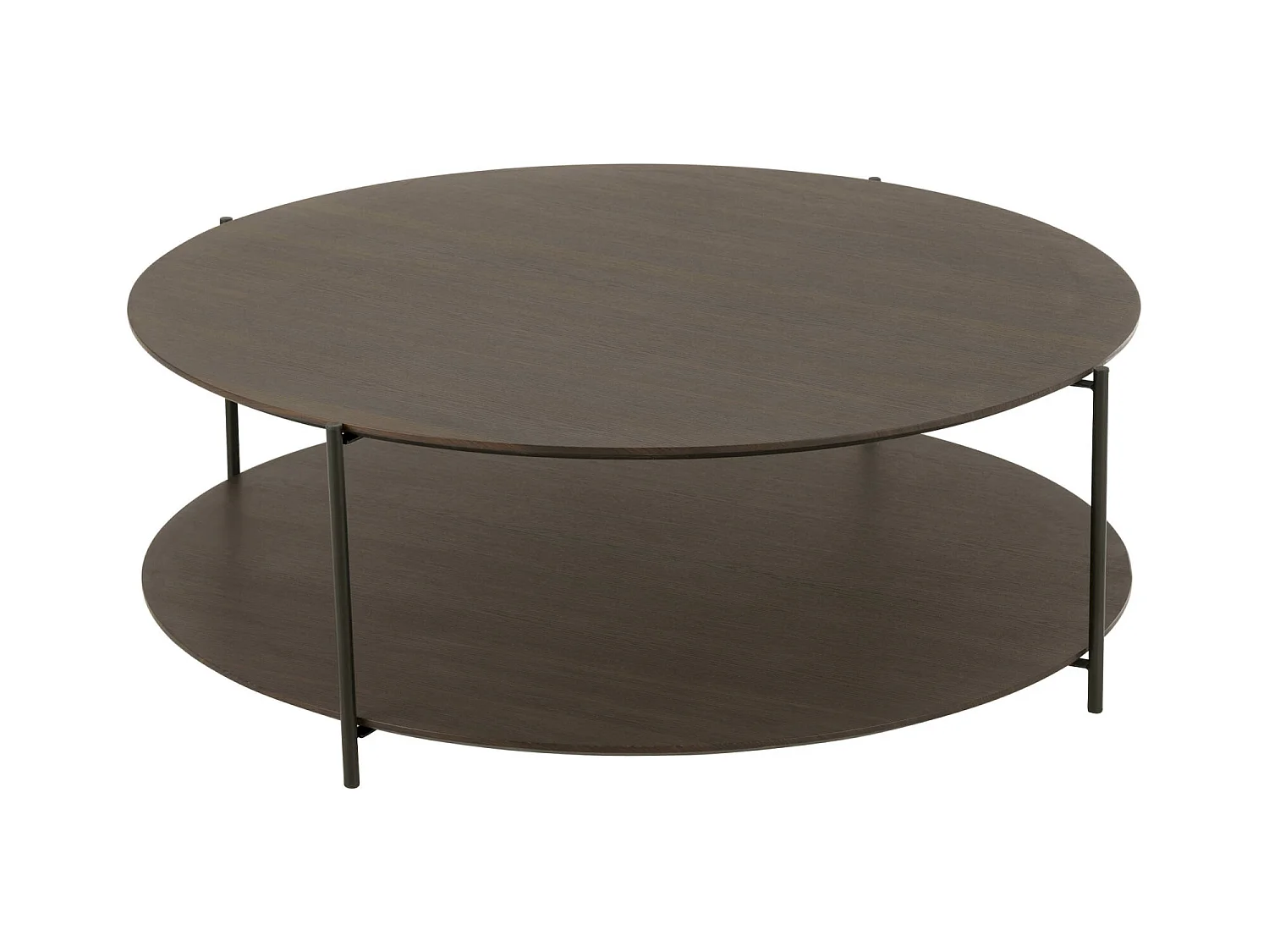 Table basse ronde marron foncé bois et métal design contemporain