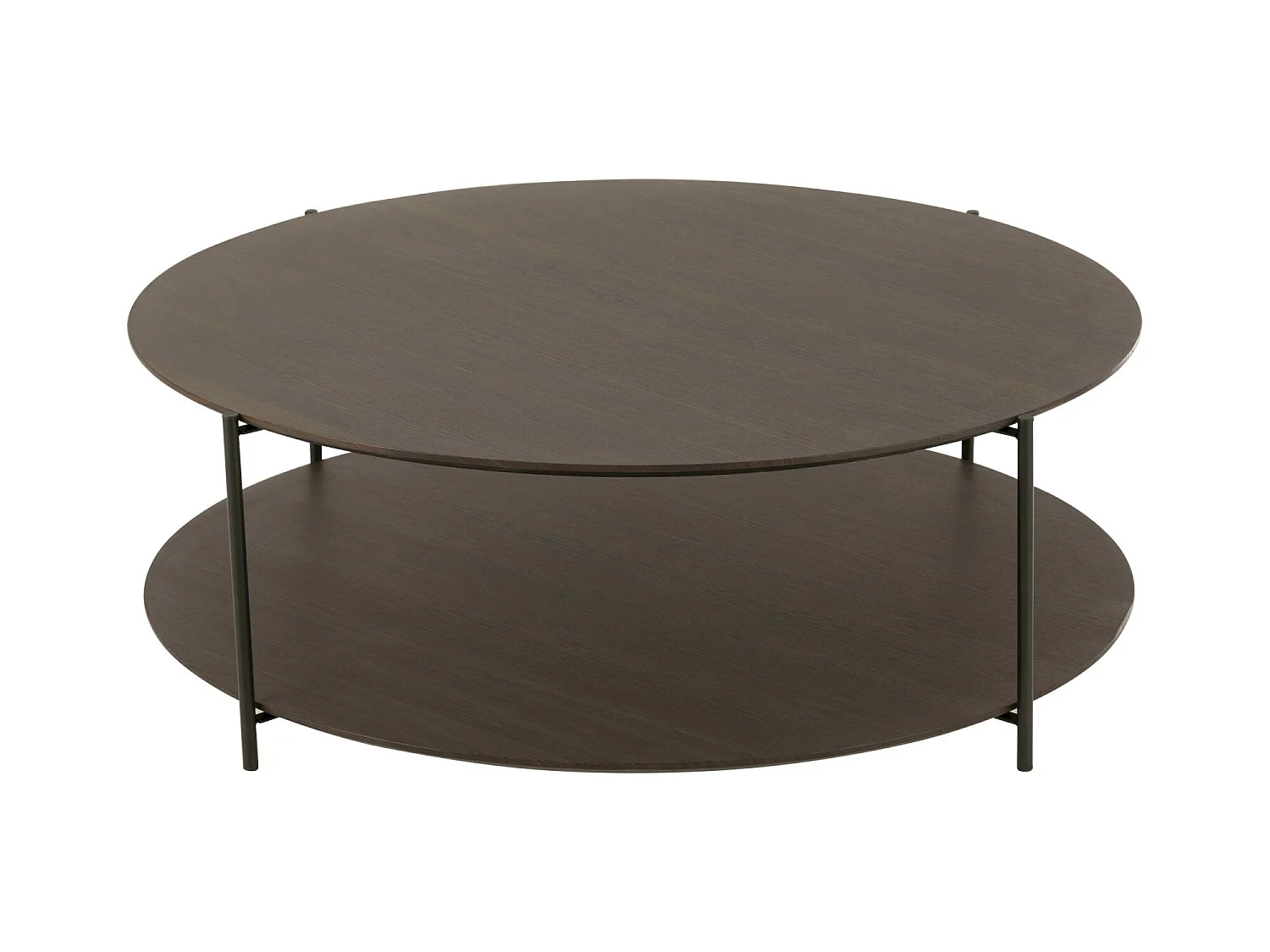 Table basse ronde marron foncé bois et métal design contemporain