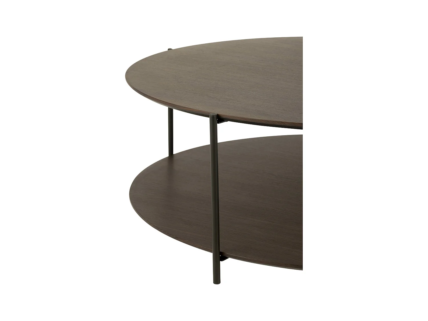 Table basse ronde marron foncé bois et métal design contemporain