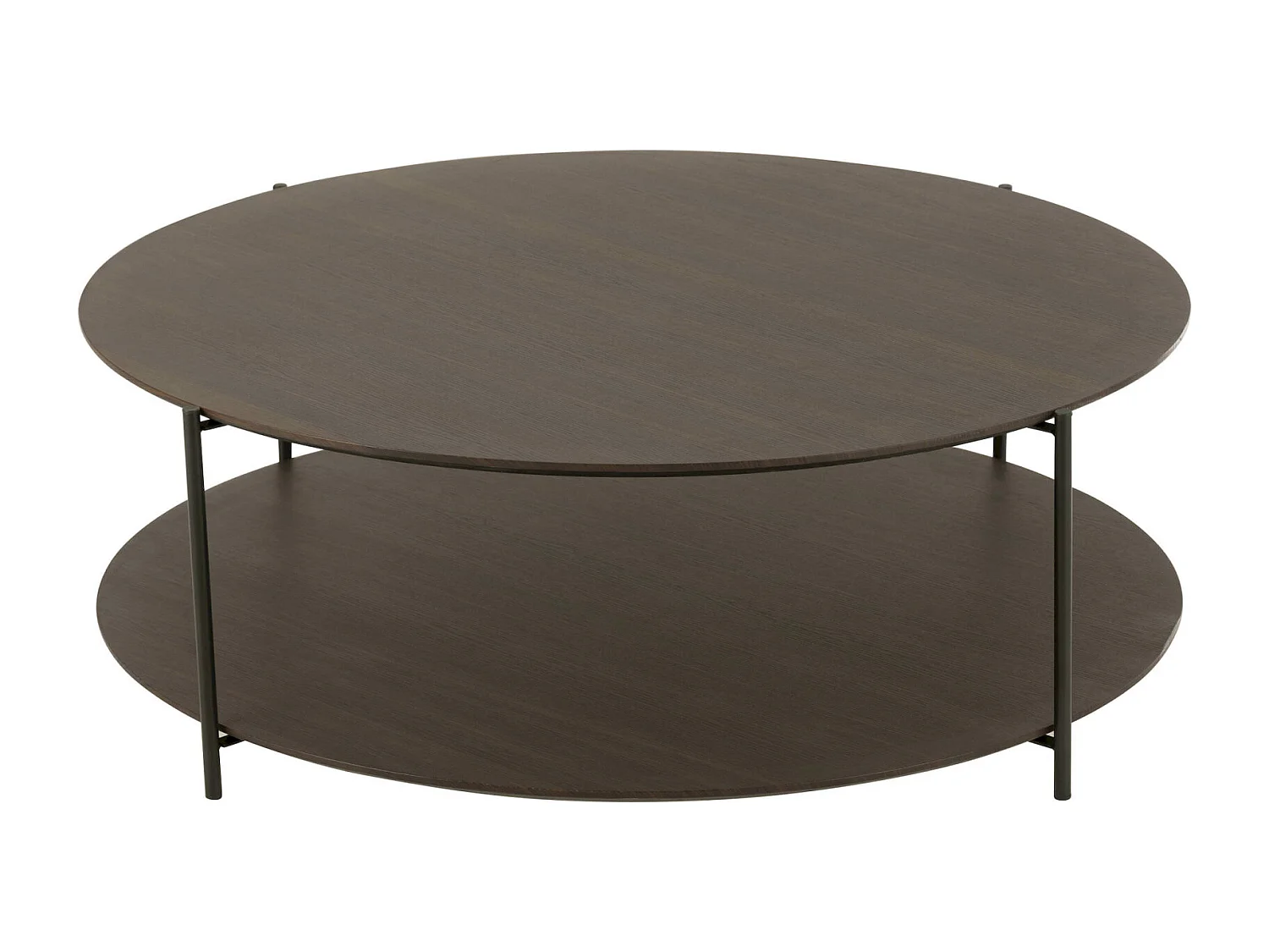 Table basse ronde marron foncé bois et métal design contemporain