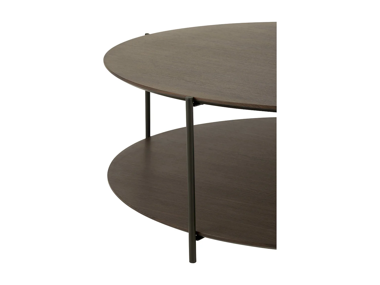 Table basse ronde marron foncé bois et métal design contemporain