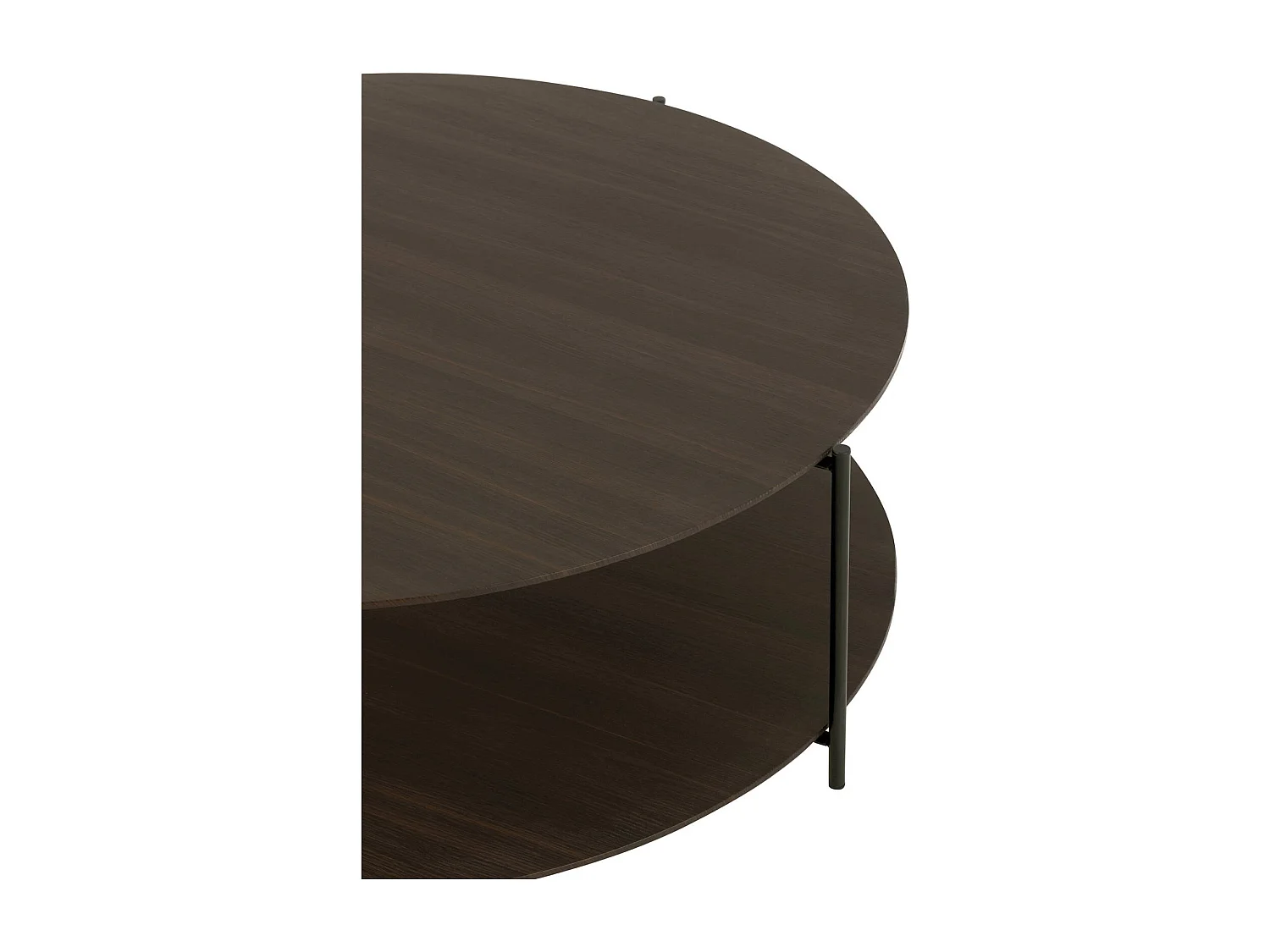 Table basse ronde marron foncé bois et métal design contemporain