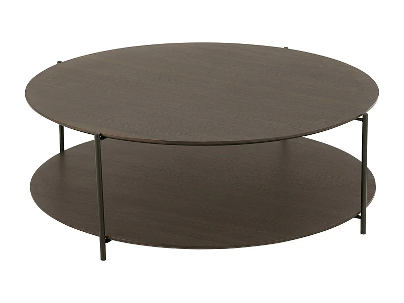Table basse ronde marron foncé bois et métal design contemporain