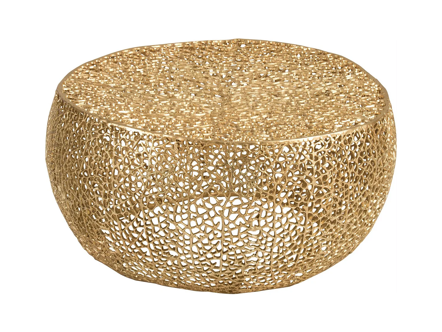 Table basse ronde corail en aluminium doré design élégant