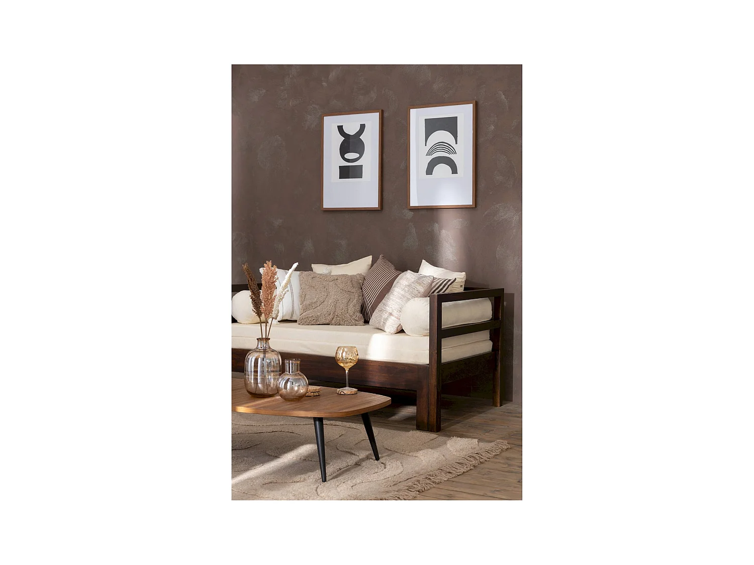 Table basse rectangulaire teck naturel et pieds métal élégant