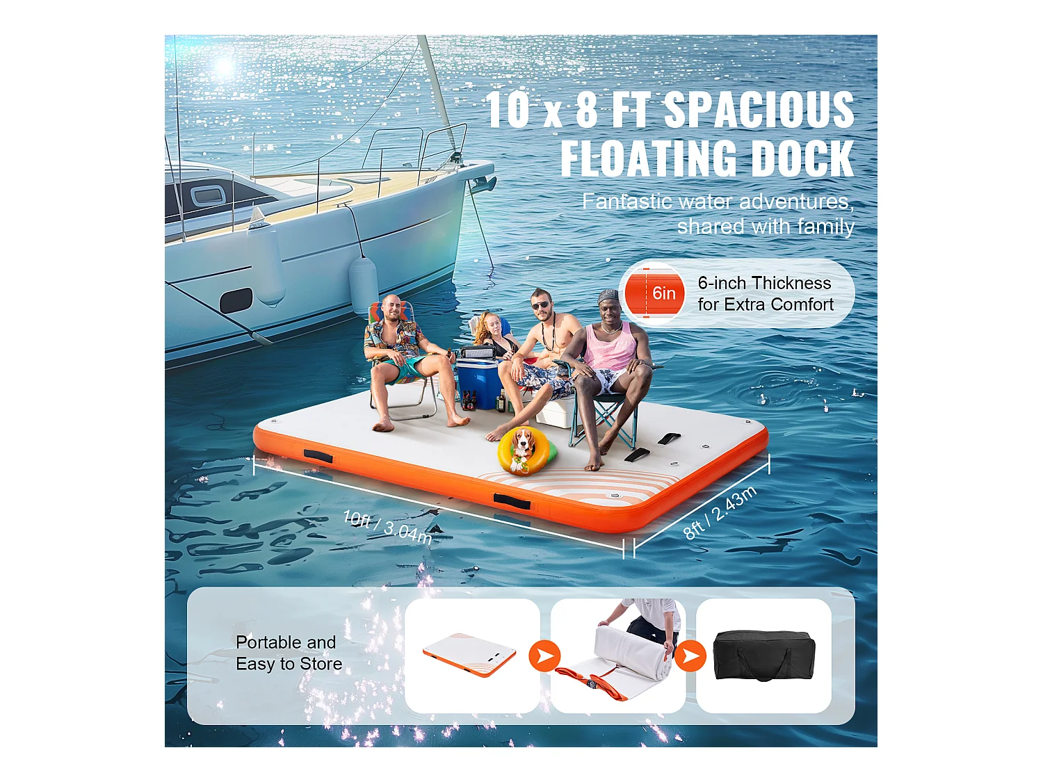 Plateforme Flottante Gonflable, SucceBuy Tapis de Plate-forme Flottant Gonflable 304×243 cm avec Échelle