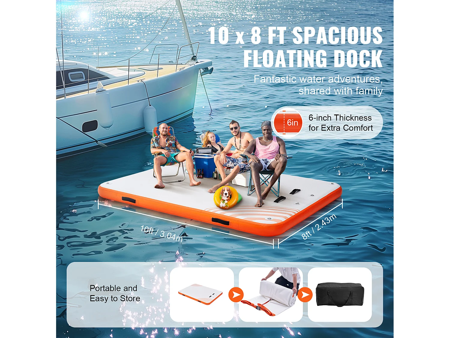 Plateforme Flottante Gonflable, SucceBuy Tapis de Plate-forme Flottant Gonflable 304×243 cm avec Échelle