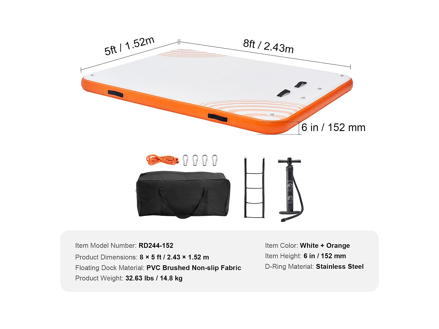 Plateforme Flottante Gonflable, SucceBuy Quai Flottant Gonflable 243×152 cm, Tapis de Plate-forme avec Échelle