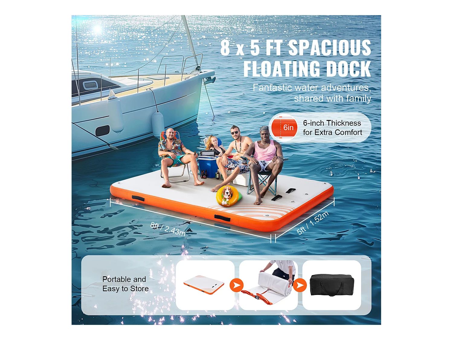 Plateforme Flottante Gonflable, SucceBuy Quai Flottant Gonflable 243×152 cm, Tapis de Plate-forme avec Échelle