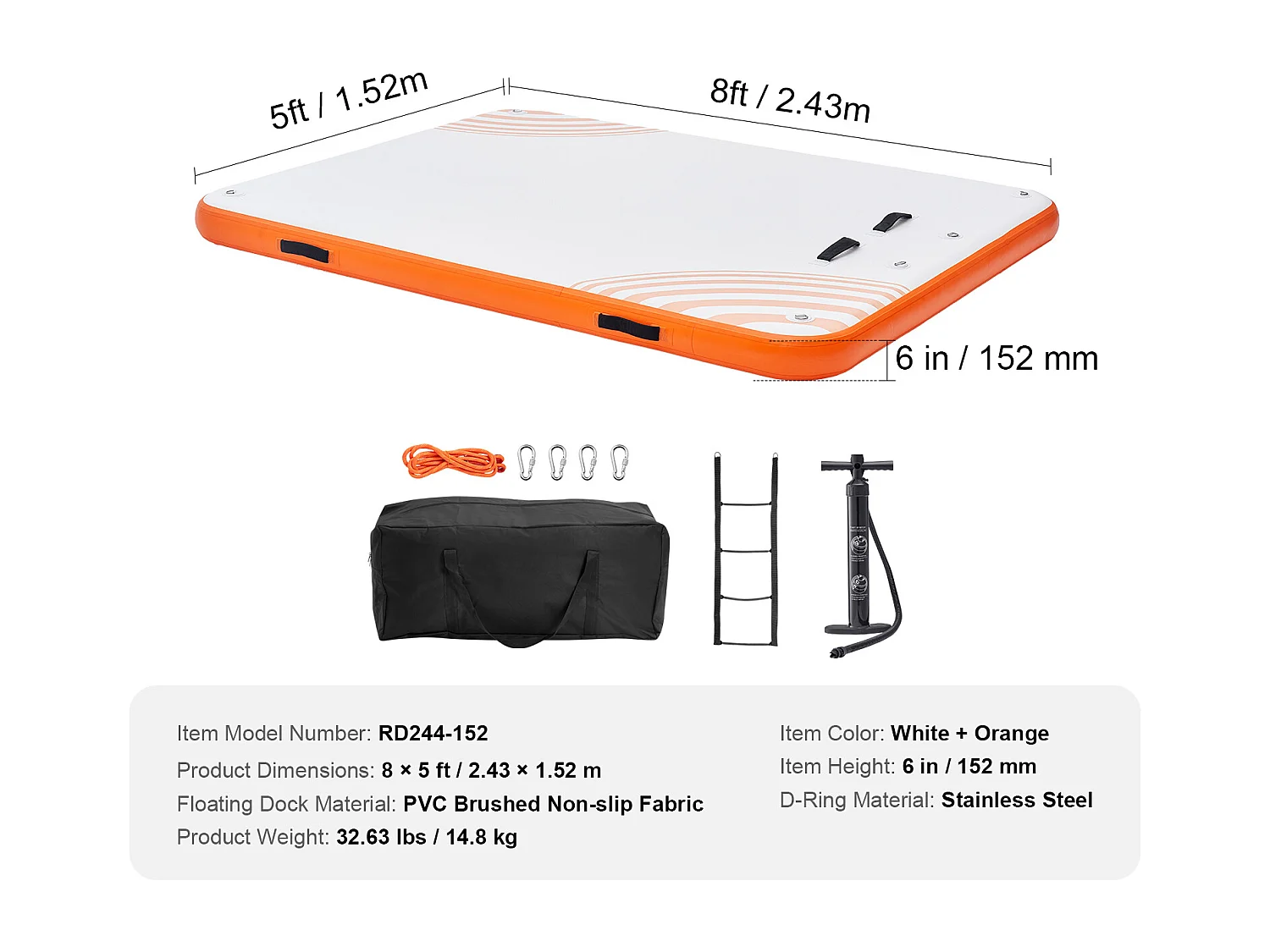 Plateforme Flottante Gonflable, SucceBuy Quai Flottant Gonflable 243×152 cm, Tapis de Plate-forme avec Échelle