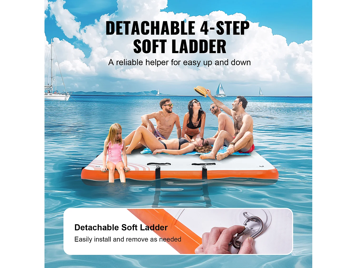 Plateforme Flottante Gonflable, SucceBuy Quai Flottant Gonflable 243×152 cm, Tapis de Plate-forme avec Échelle