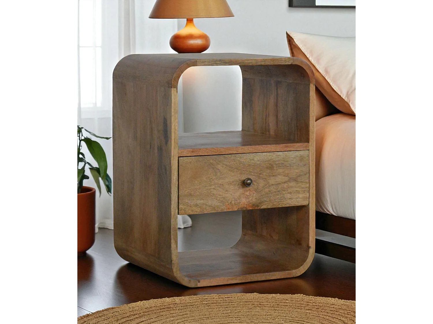 Artisan Furniture Solid Wood London Bedside, Brown, 1 Drawer, 2 Open Slots