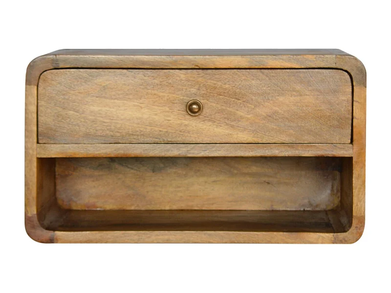 Artisan Furniture Schwebender Gebogener Nachttisch mit Offenem Fach, 1 Schublade und Offenem Fach, Beige