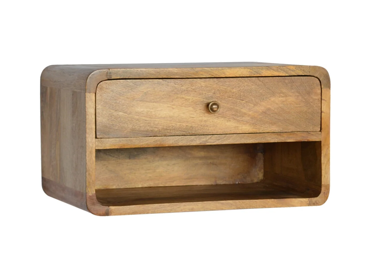 Artisan Furniture Schwebender Gebogener Nachttisch mit Offenem Fach, 1 Schublade und Offenem Fach, Beige