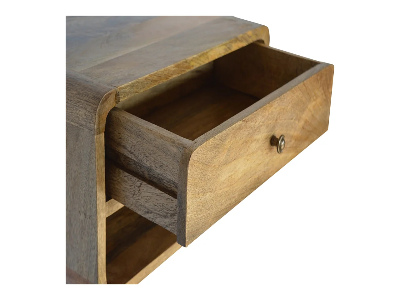 Artisan Furniture Schwebender Gebogener Nachttisch mit Offenem Fach, 1 Schublade und Offenem Fach, Beige