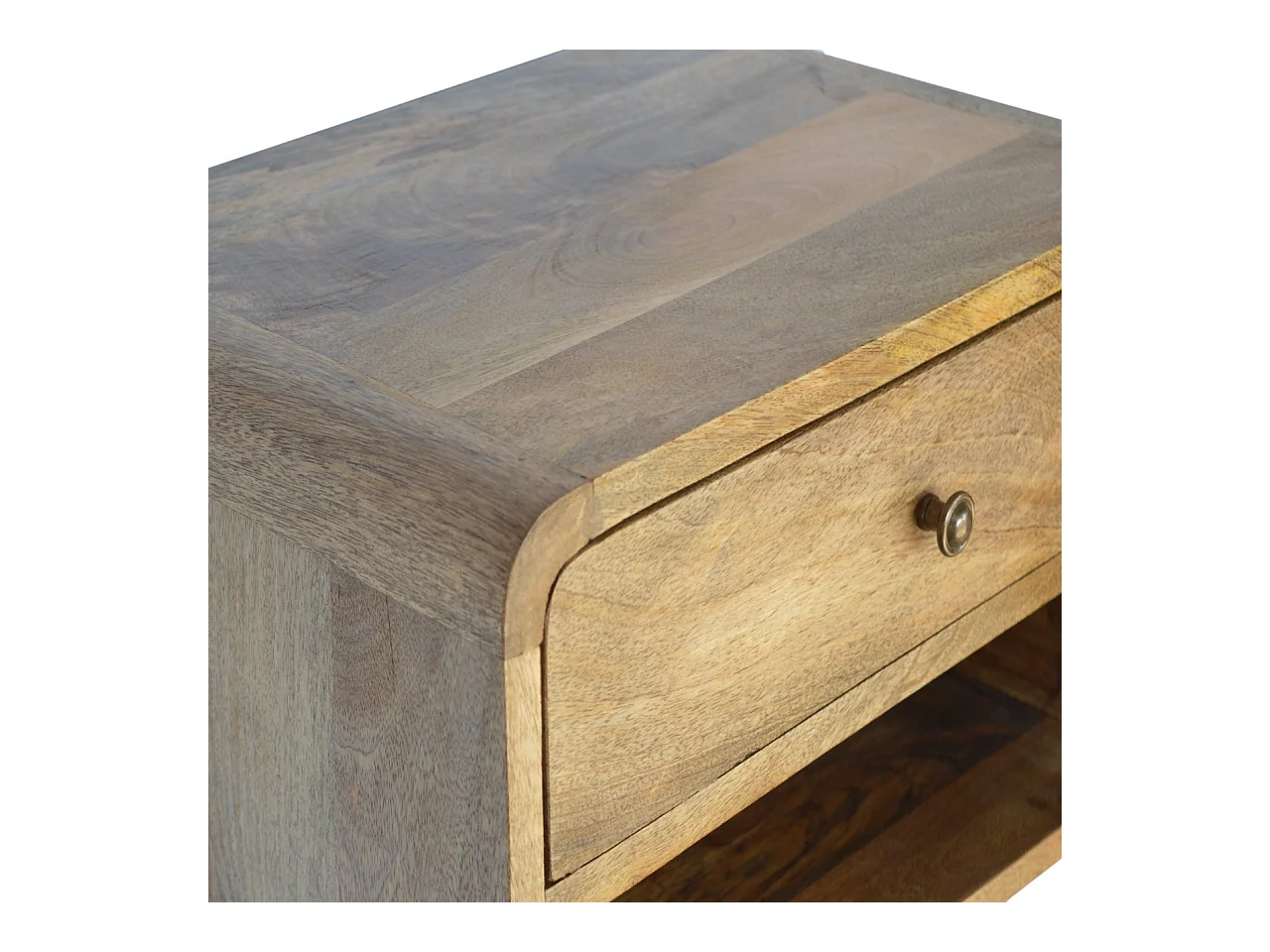 Artisan Furniture Schwebender Gebogener Nachttisch mit Offenem Fach, 1 Schublade und Offenem Fach, Beige