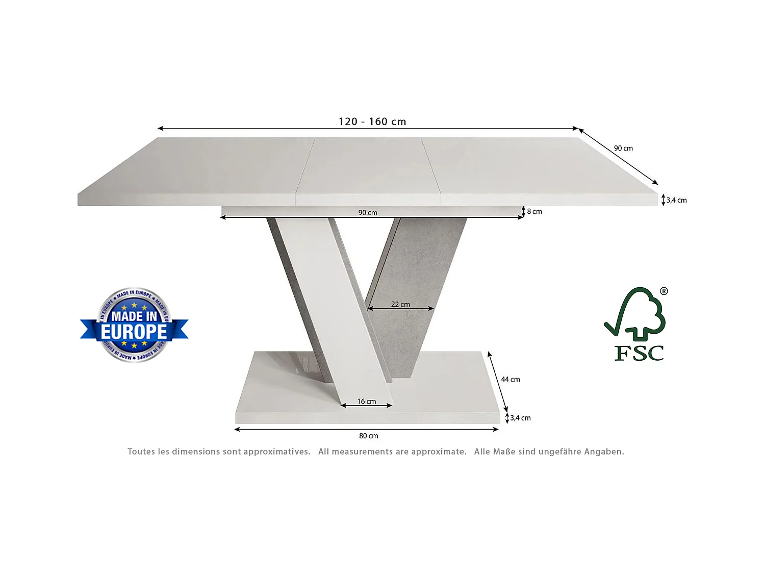 Table à manger extensible VINNY Bois Chêne 120 à 160 cm 6 personnes