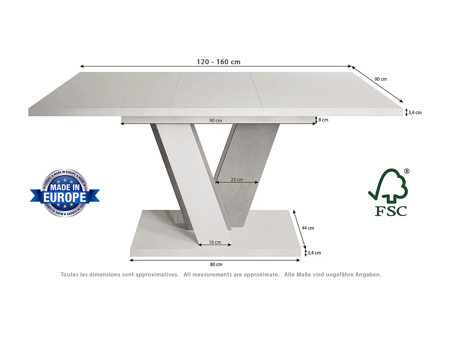 Table à manger extensible VINNY Bois Chêne 120 à 160 cm 6 personnes