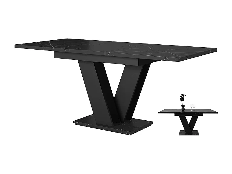 Table à manger extensible MASSI Marbré Noir Mat 120 à 160 cm 6 personnes