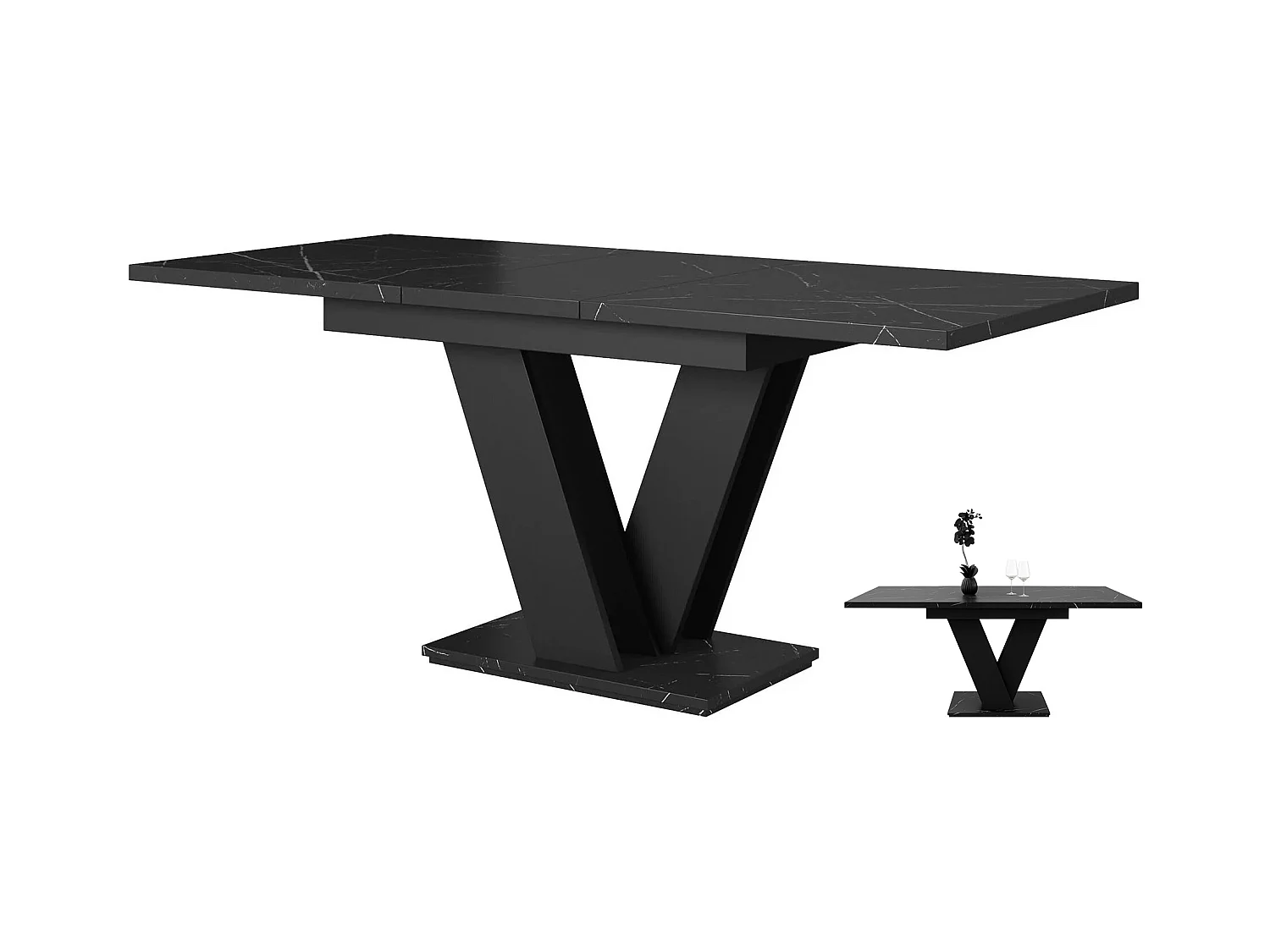 Table à manger extensible MASSI Marbré Noir Mat 120 à 160 cm 6 personnes
