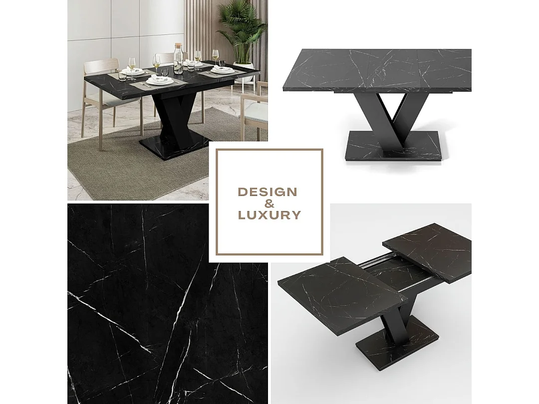 Table à manger extensible MASSI Marbré Noir Mat 120 à 160 cm 6 personnes