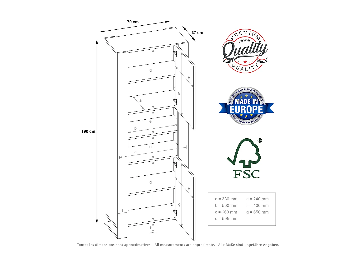 Armoire Vitrine LOVY en noir et bois chêne avec LED RGB 70 cm sans poignées