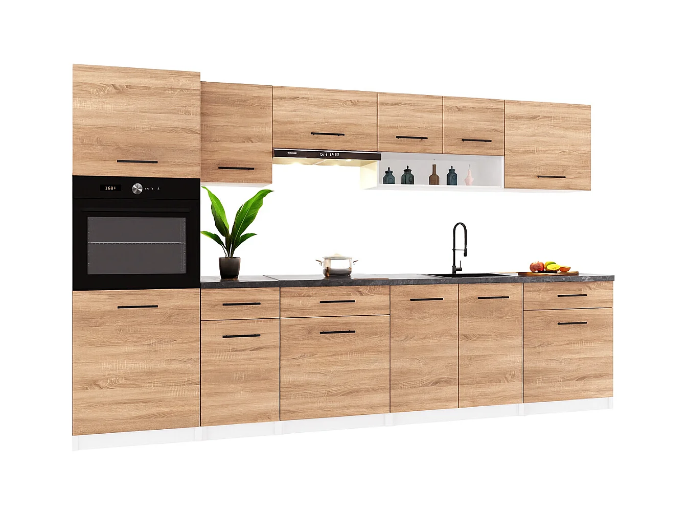 Cuisine complète VIKI BOIS chêne 300 cm avec colonne four 9 éléments 18 mm