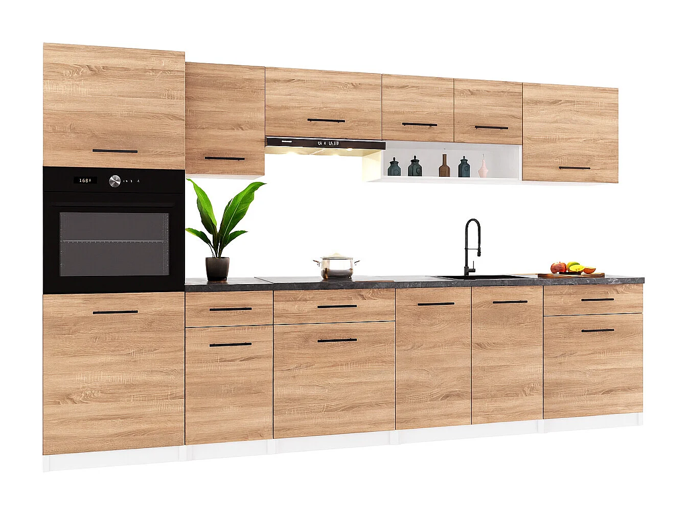 Cuisine complète VIKI BOIS chêne 300 cm avec colonne four 9 éléments 18 mm