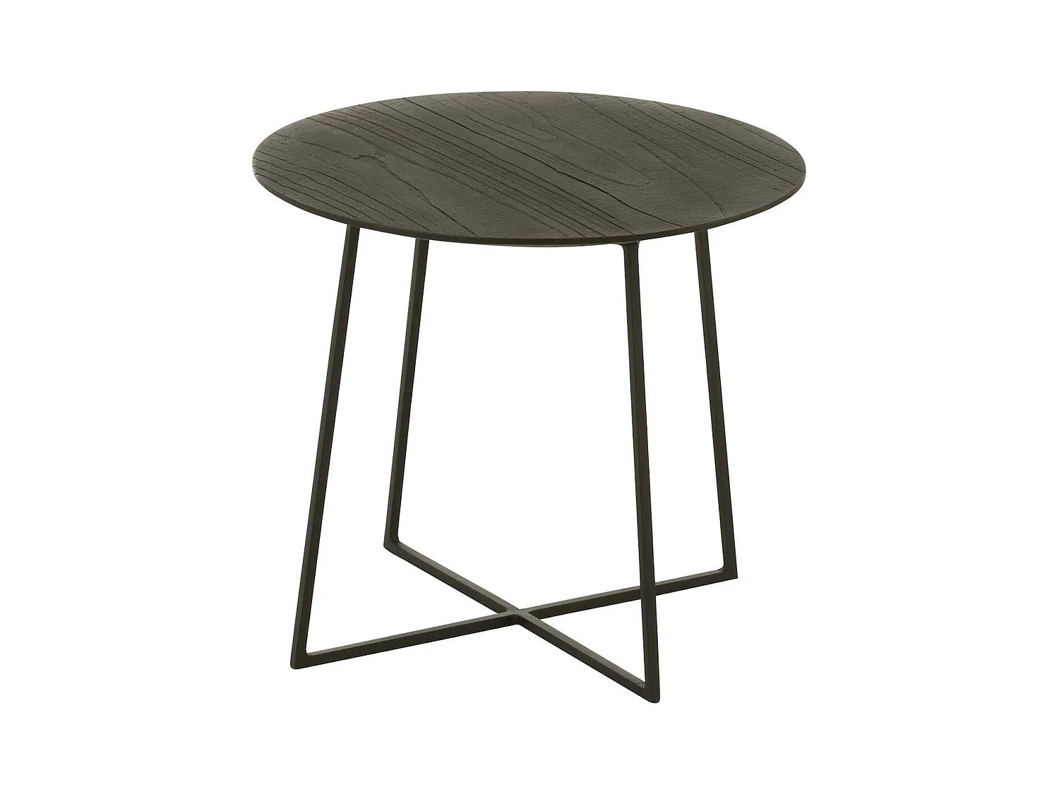 Table basse ronde teck et métal noir design contemporain