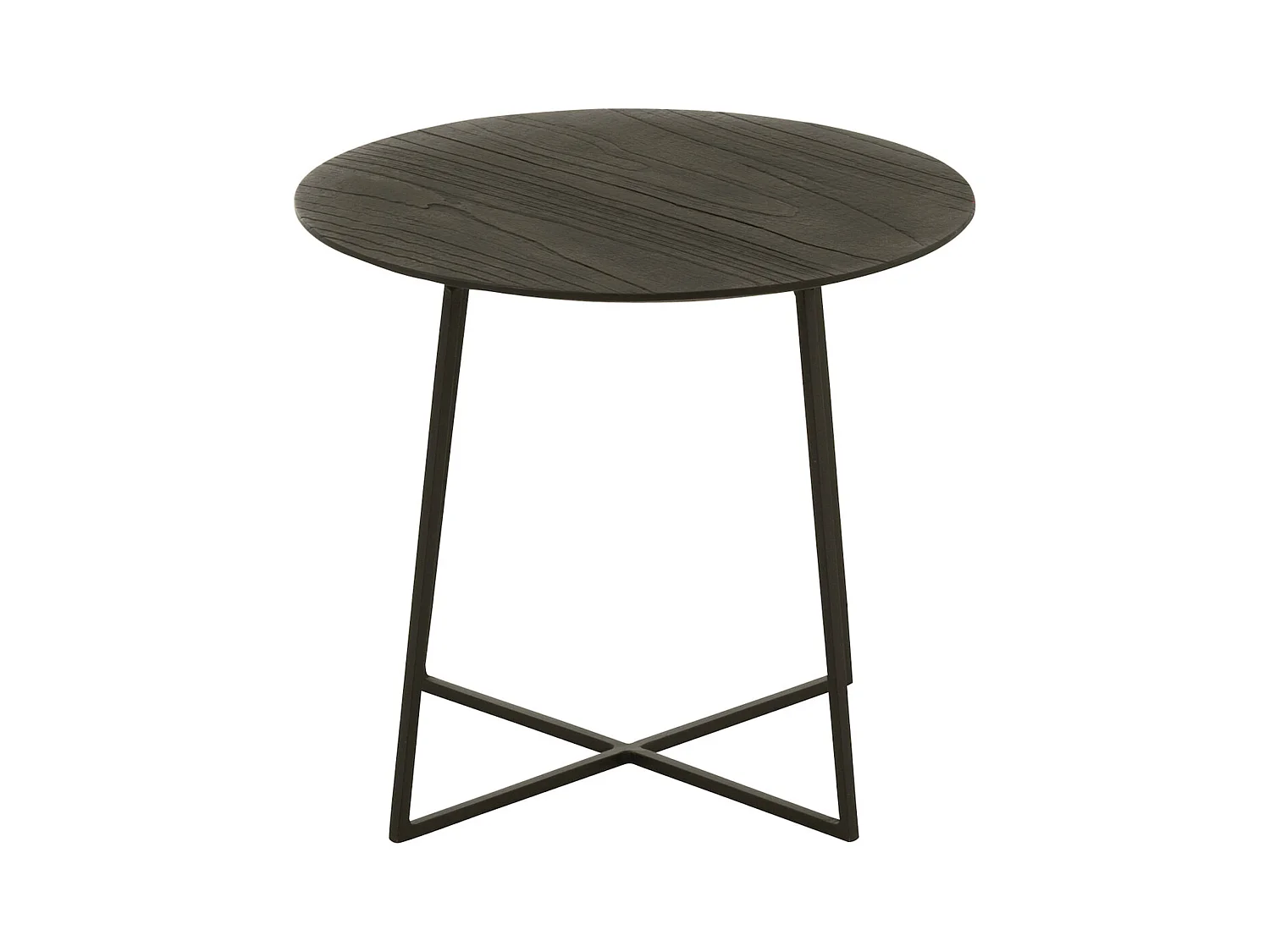 Table basse ronde teck et métal noir design contemporain