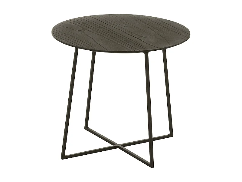 Table basse ronde teck et métal noir design contemporain