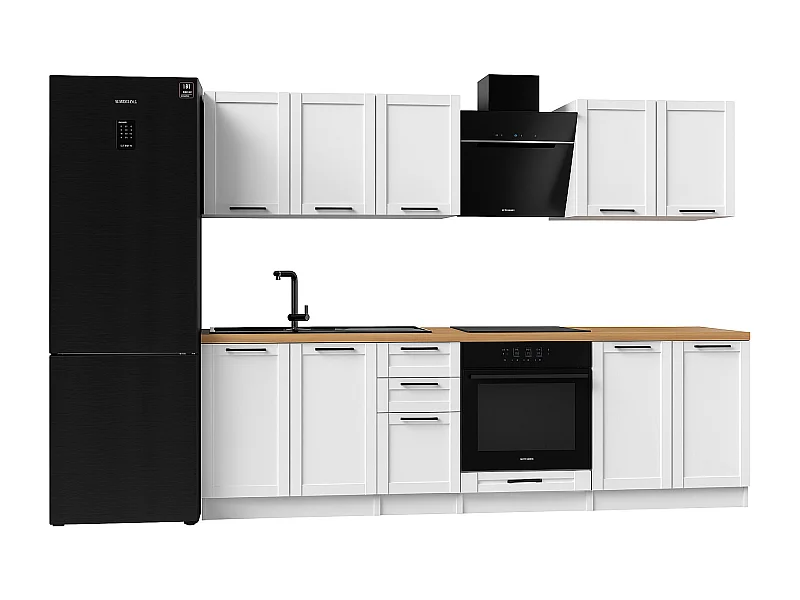 Cuisine complète Quadro blanc 7 éléments avec façades à cadre - 260 cm