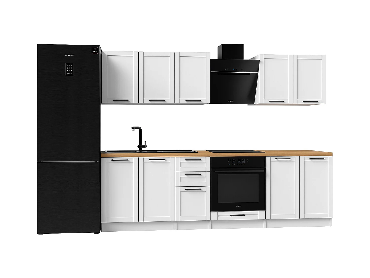 Cuisine complète Quadro blanc 7 éléments avec façades à cadre - 260 cm