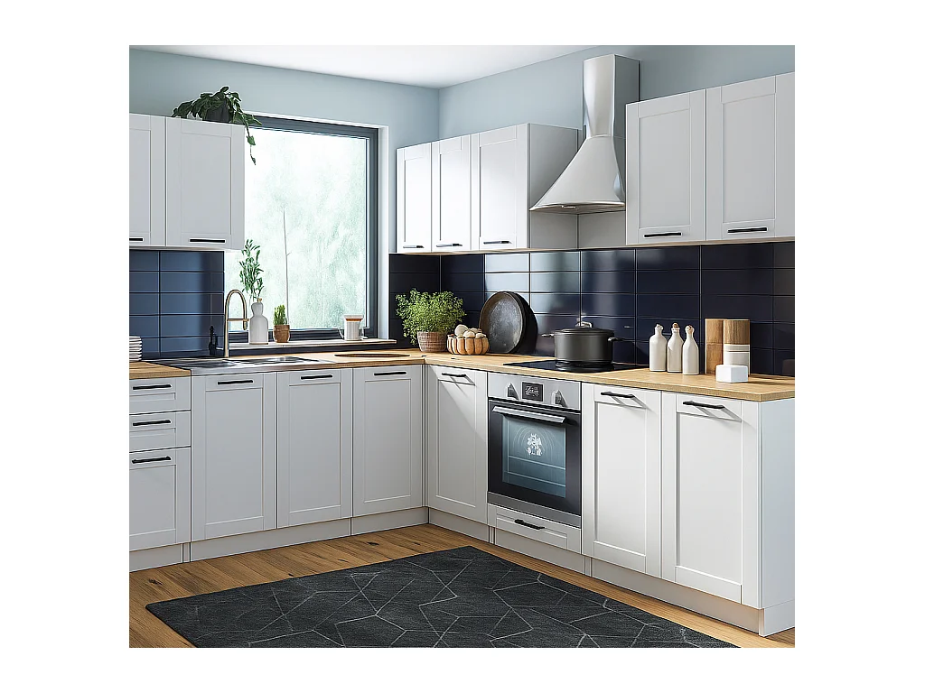 Cuisine complète Quadro blanc 7 éléments avec façades à cadre - 260 cm