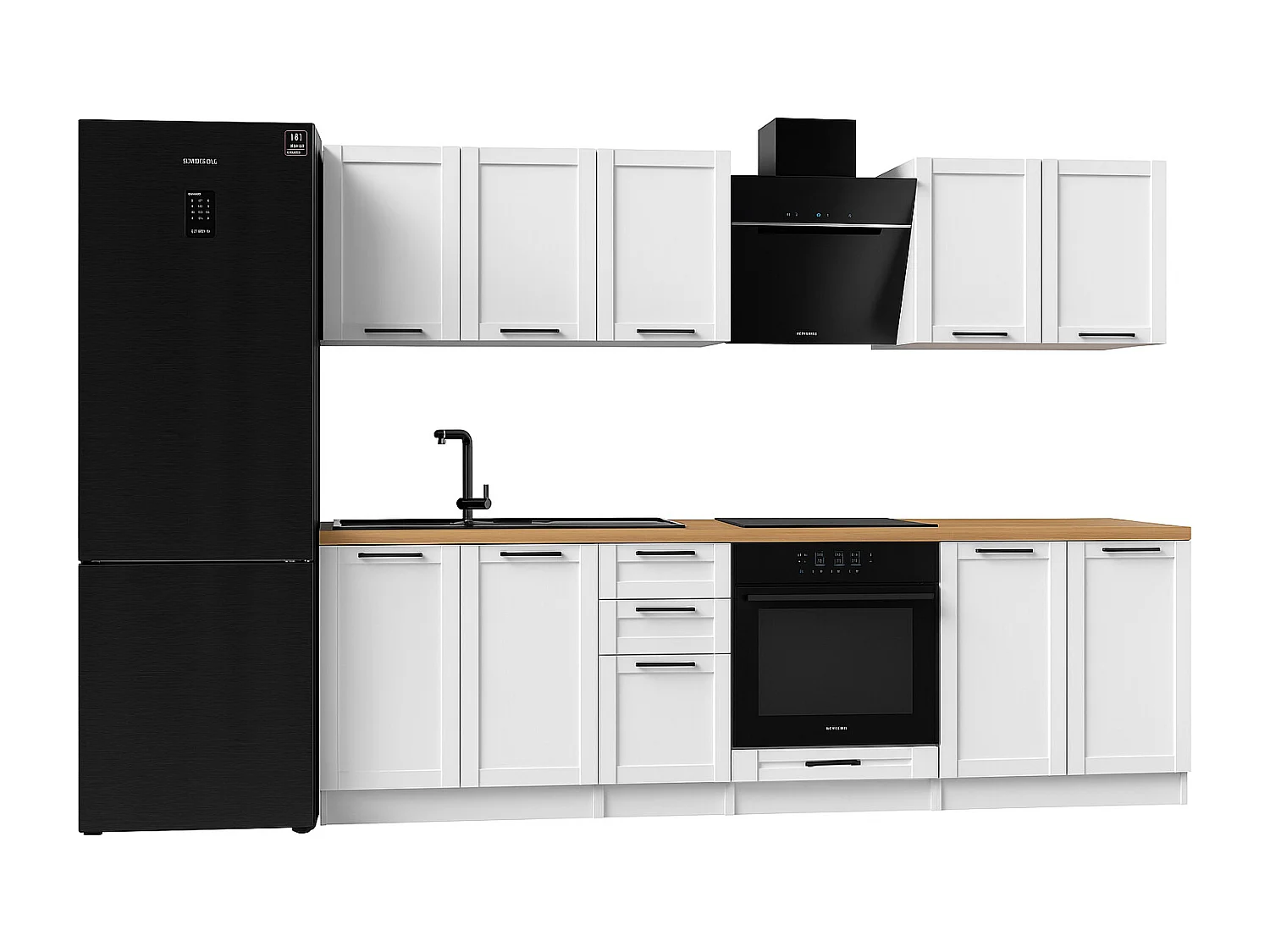 Cuisine complète Quadro blanc 7 éléments avec façades à cadre - 260 cm