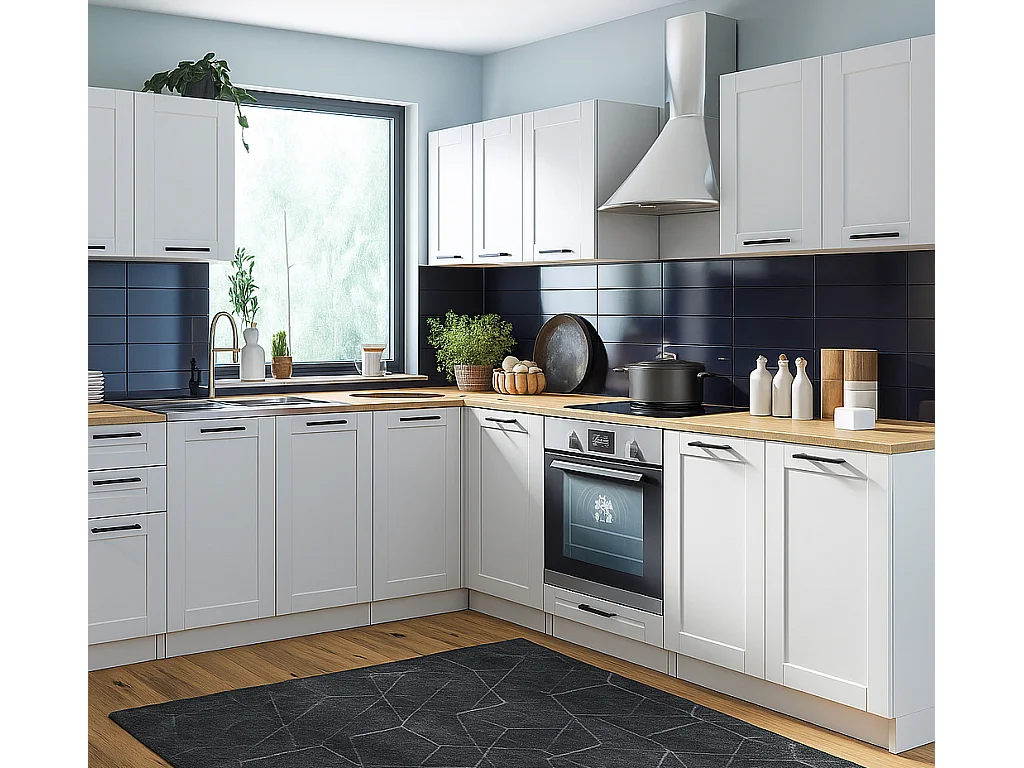 Cuisine complète Quadro blanc 7 éléments avec façades à cadre - 260 cm