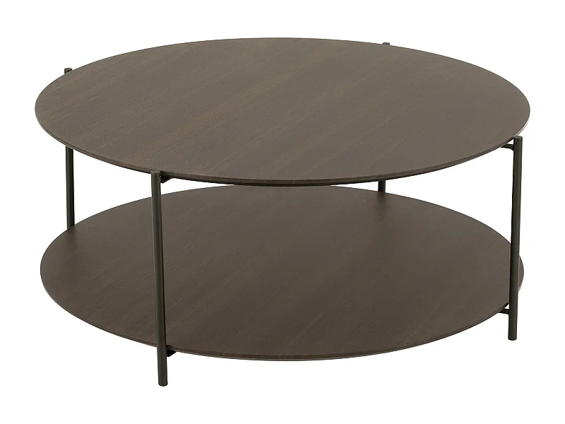 Table de salon ronde bois marron foncé design moderne