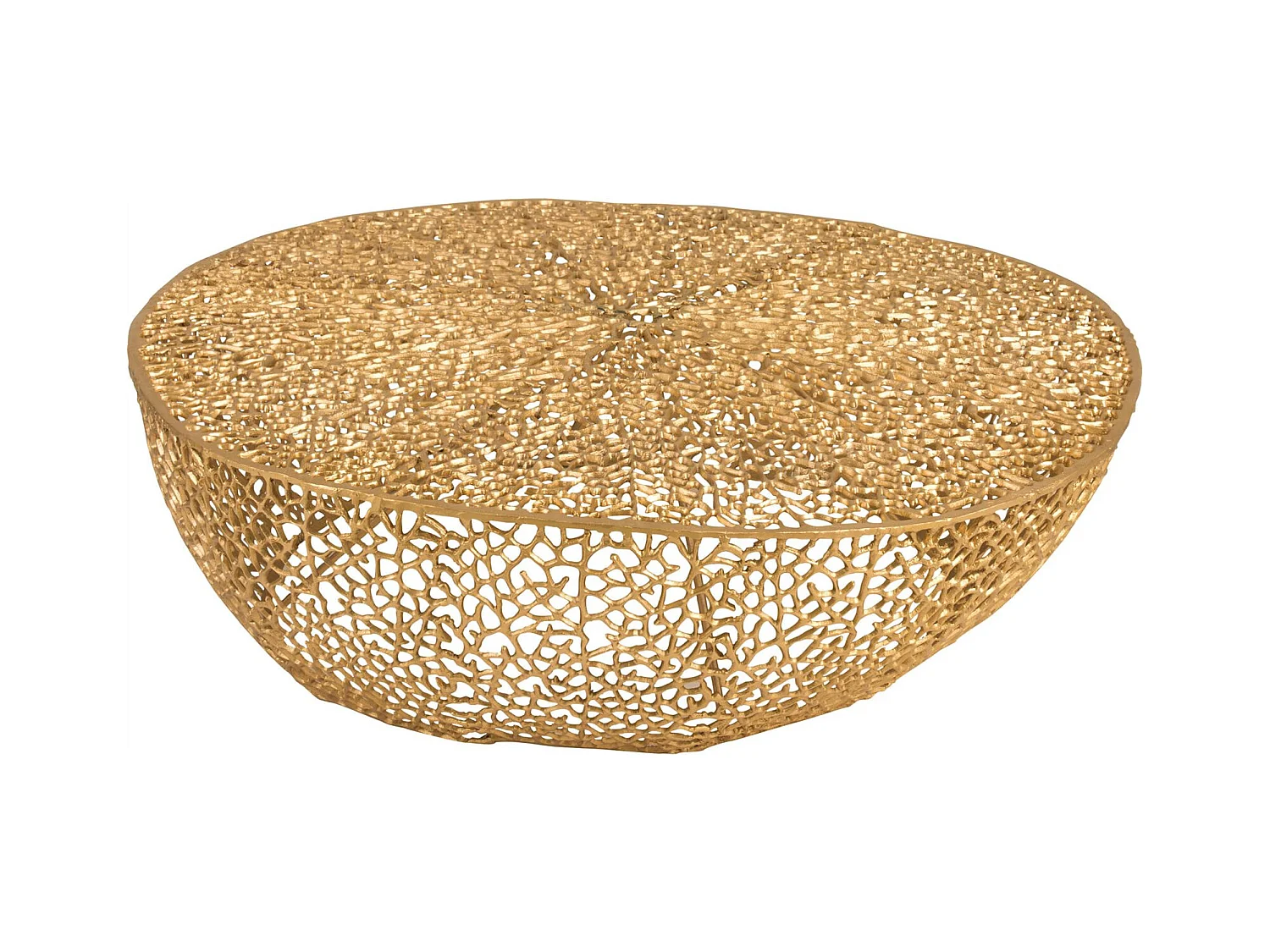 Table basse ronde corail doré en aluminium élégant salon