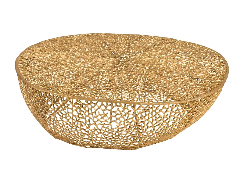 Table basse ronde corail doré en aluminium élégant salon