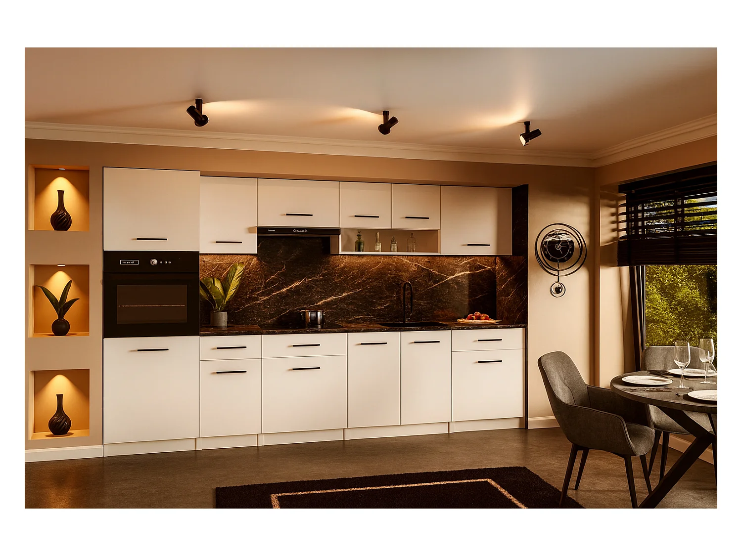 Cuisine complète VIKI BLANC MAT 300 cm avec colonne four 9 éléments 18 mm