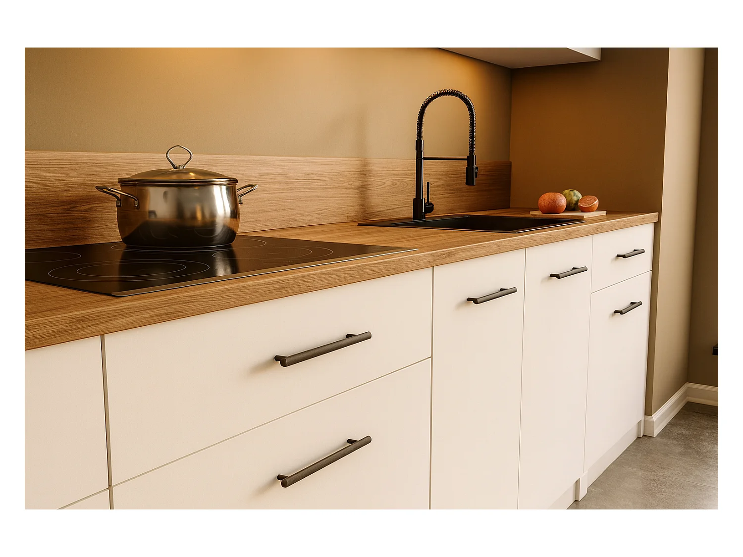 Cuisine complète VIKI BLANC MAT 300 cm avec colonne four 9 éléments 18 mm