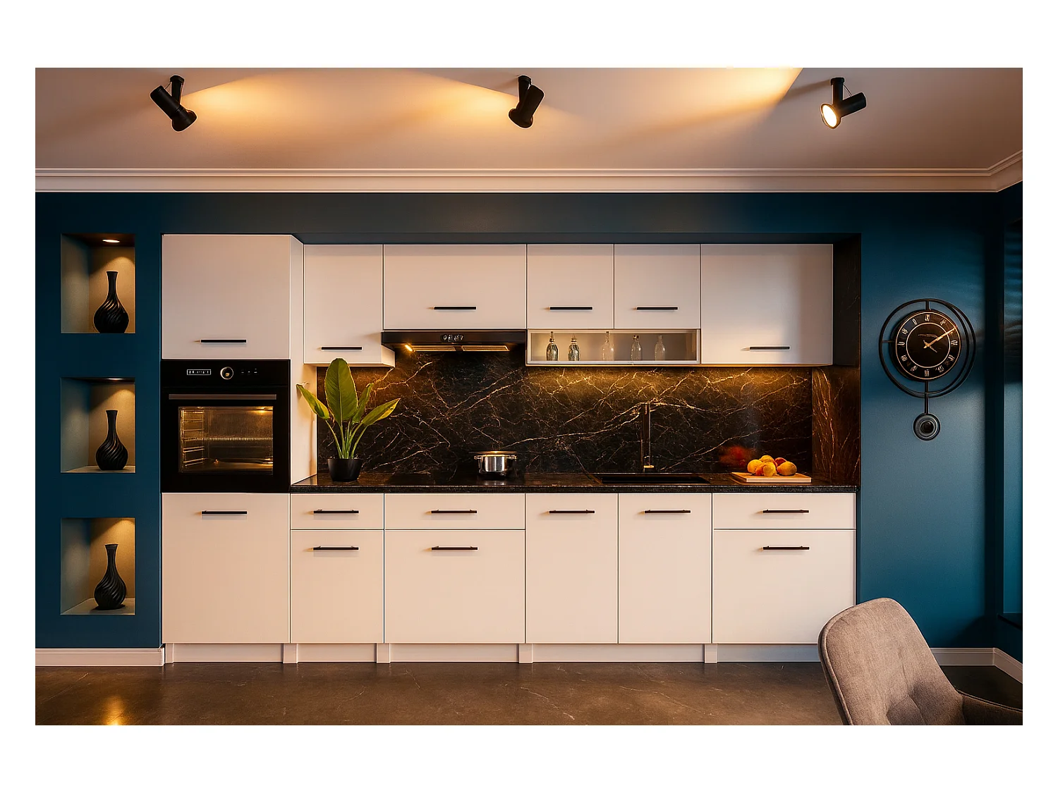 Cuisine complète VIKI BLANC MAT 300 cm avec colonne four 9 éléments 18 mm