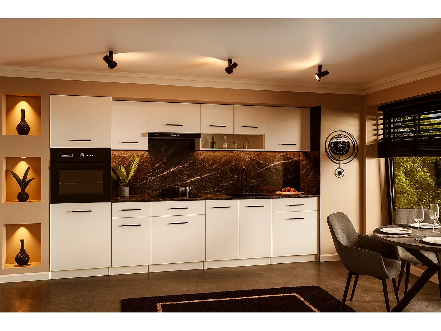 Cuisine complète VIKI BLANC MAT 300 cm avec colonne four 9 éléments 18 mm