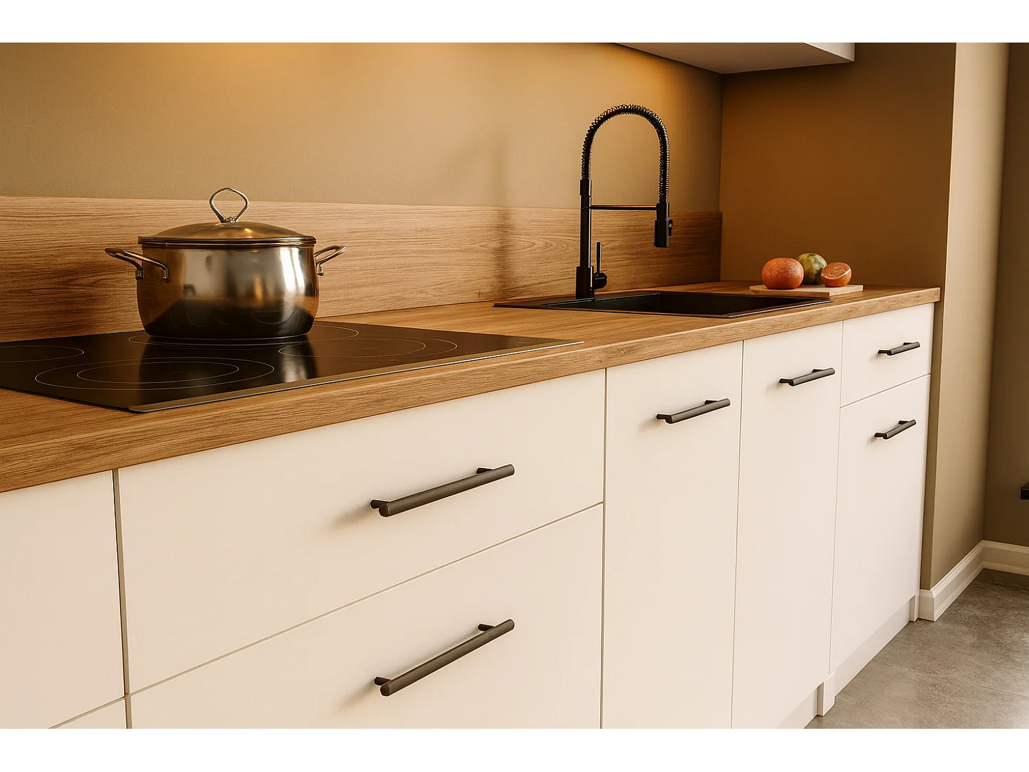 Cuisine complète VIKI BLANC MAT 300 cm avec colonne four 9 éléments 18 mm