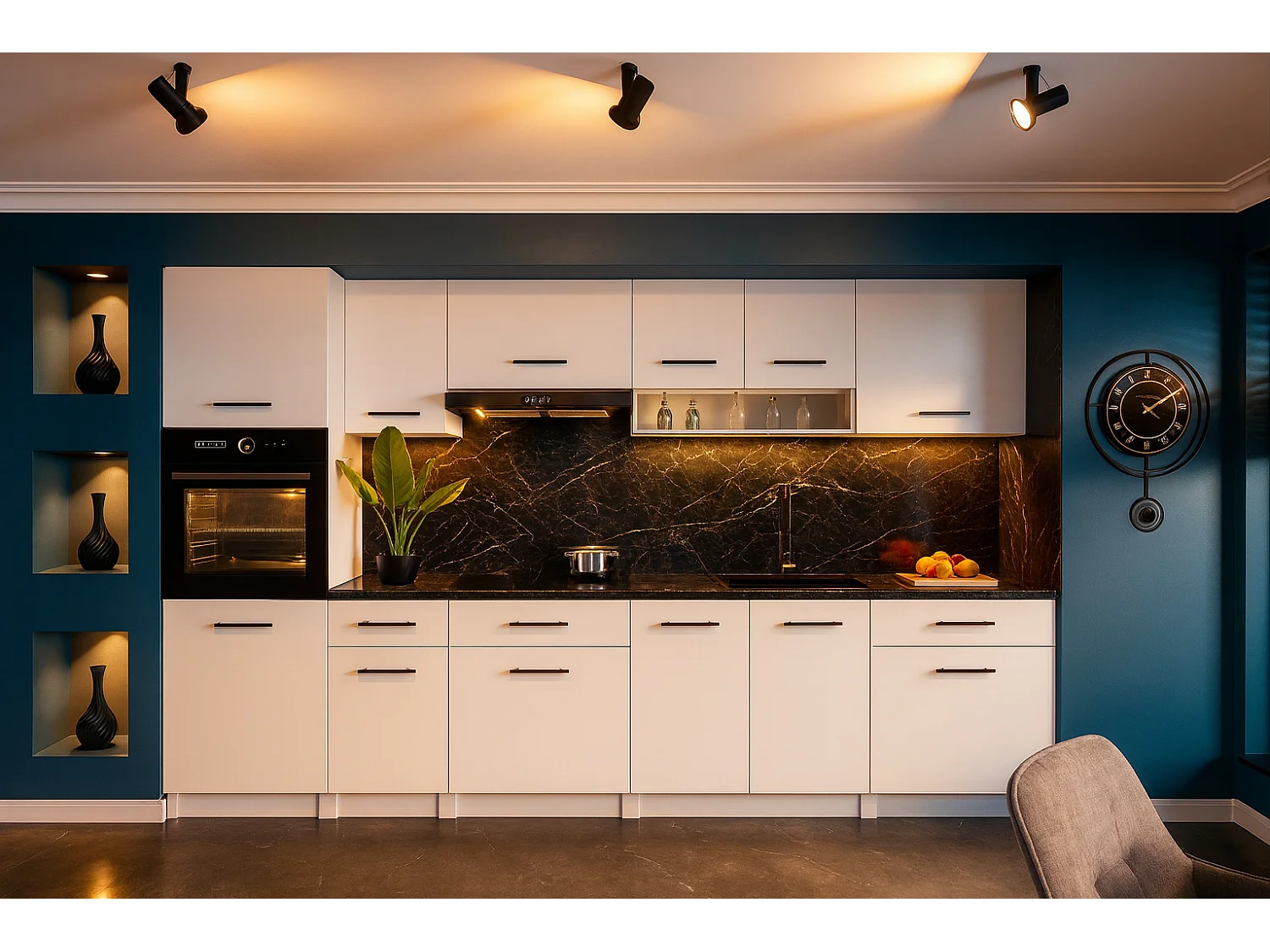 Cuisine complète VIKI BLANC MAT 300 cm avec colonne four 9 éléments 18 mm