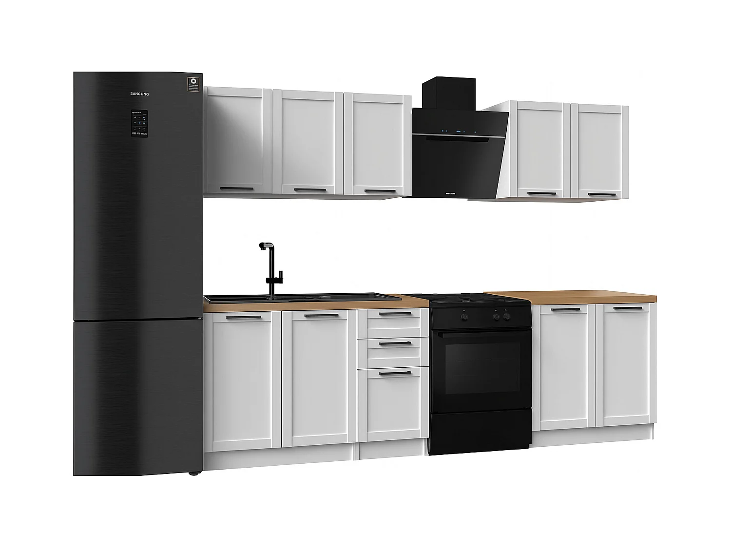 Cuisine complète Quadro blanc 6 éléments avec façades à cadre - 200 cm