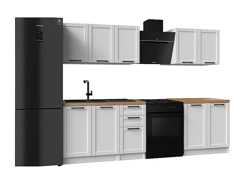 Cuisine complète Quadro blanc 6 éléments avec façades à cadre - 200 cm