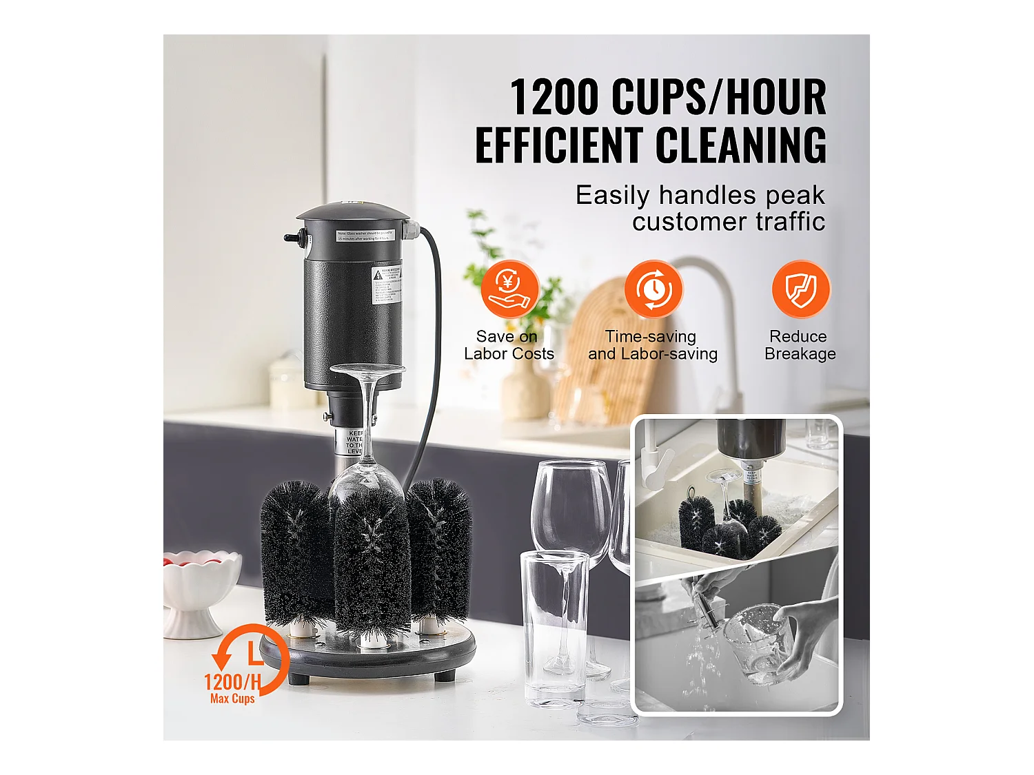 Elektrische Glazenwasser SucceBuy, 5 Borstels, 1200 Kopjes/uur, voor Verschiedene Glazen